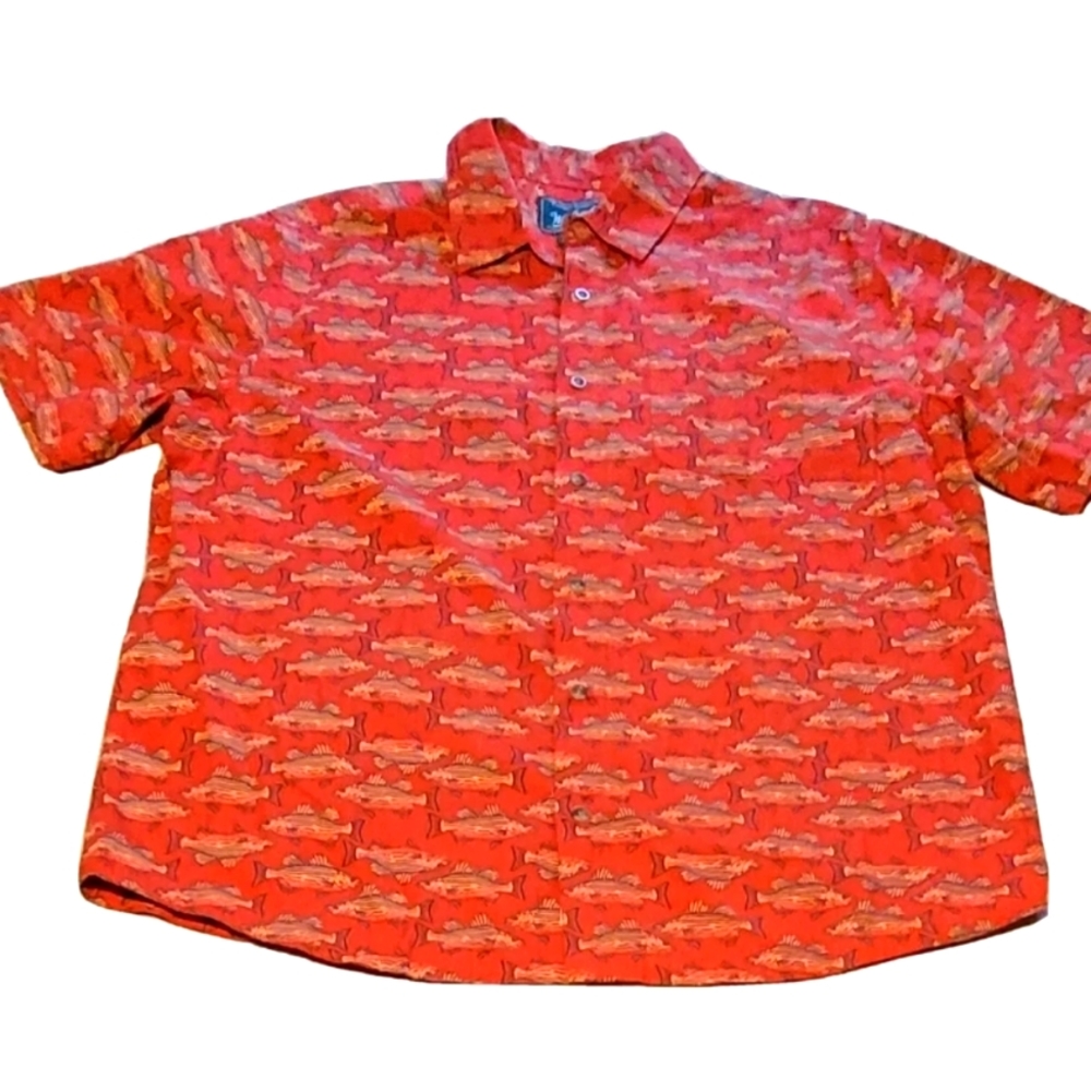 Men's Woolrich Red Fish Fisherman Button Up Short Sleeve Size XL